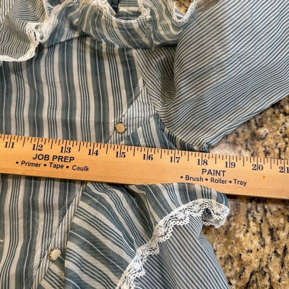 Green striped. Sheer ruffle blouse. New w/out tags. No size see measurements - Picture 7 of 7